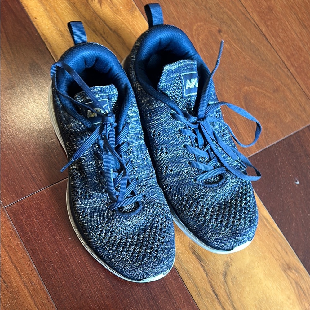 SOLD APL Navy with Gold Glitter Knit Athletic Shoes, Size 8